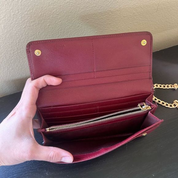 Prada Milano Made in Italy Wine Red Snap Wallet with unbranded chain - Picture 5 of 16